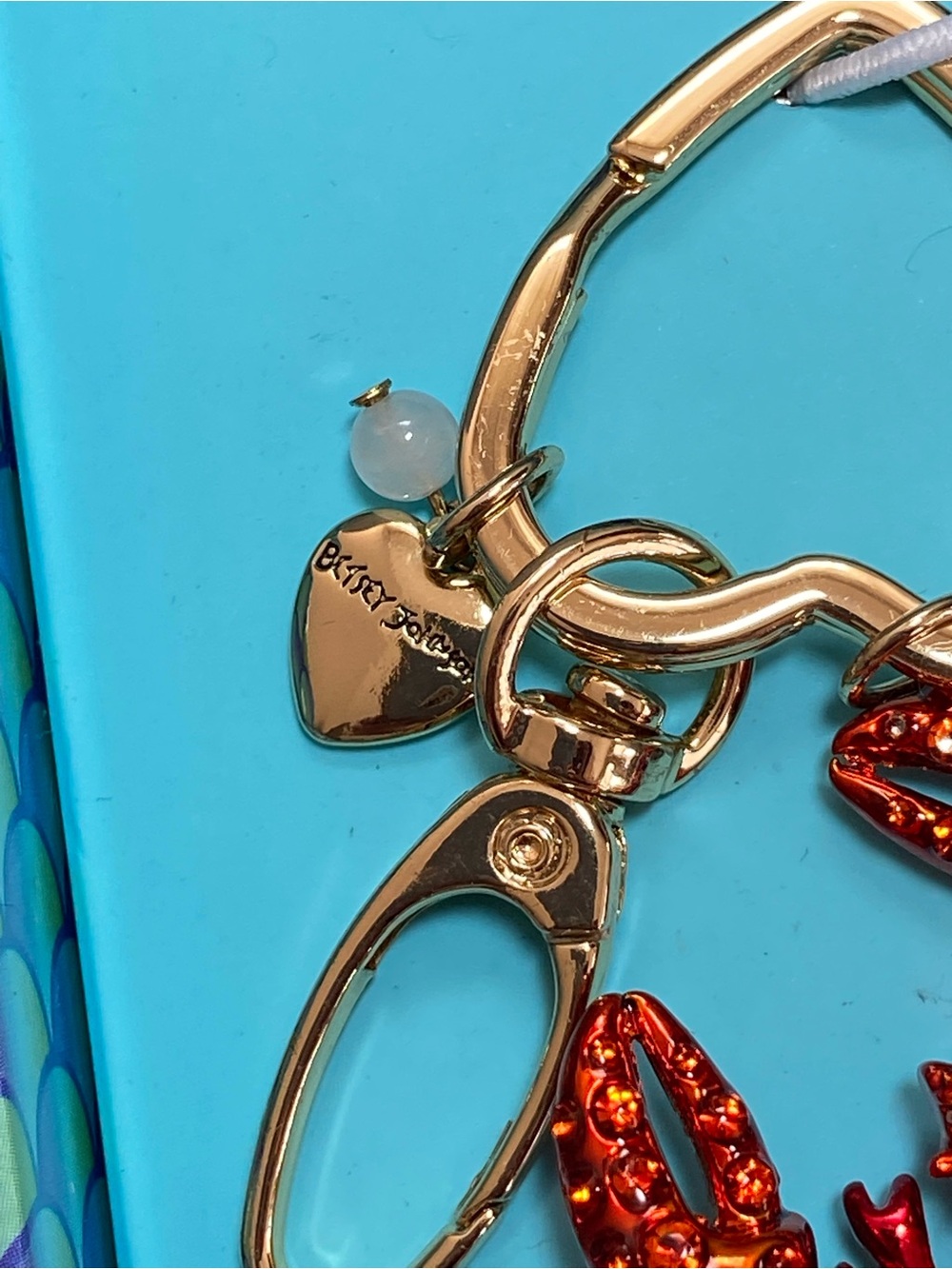Betsey Johnson Red Crystal GlitterLobster Keychain NIB with Pearl Accent, gold - Picture 5 of 12